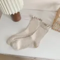 Chaussettes mi-hautes rétro tricotées pour femmes à volants à carreaux, style décontracté. - Taille unique / Khaki