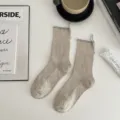Chaussettes mi-hautes femme en coton avec fente arrière doux style mignon tricot mode - Taille unique / Avoine