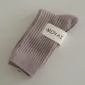 Einfarbige gerippte Wadenstrümpfe für Damen mit Papiermarke, grauvioletter Freizeitsocken. - Einheitsgröße / Lila