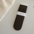 Brown ribbed slouch socks for women, solid color cotton mid tube winter socks with paper band. - One Size / Coffee