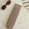 Women vintage solid color ribbed mid-calf socks casual cozy autumn winter wool blend daily wear - One Size / Khaki