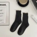 Dark grey split-back cotton crew socks, soft knit JK fashion style casual mid-calf socks - One Size / Dark Gray