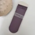 MOYAI purple solid ribbed mid-tube socks, breathable mesh slouch socks for women, spring wear. - Violet