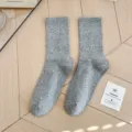 Solid grey ribbed mid tube socks, comfortable cotton blend daily wear, unisex casual sock style. - One Size / Light Gray