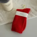 Women's Red Ribbed Mid-Tube Socks, Candy Color Casual Slouch Hosiery for Autumn Winter - Red