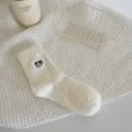 Women's white mid-tube socks featuring cute puppy embroidery, comfortable cotton winter daily wear variant. - One Size / Running Dog