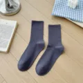 Solid color ribbed mid-calf socks for men and women, spring and summer casual cotton crew socks. - One Size / Smoke