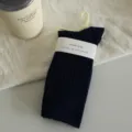 Womens solid color ribbed crew socks casual daily minimalist mid tube hosiery apparel - Navy Blue