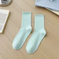 Solid color mint green ribbed mid-tube socks, comfortable cotton casual socks for daily wear. - One Size / Ether Blue