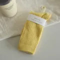 Yellow ribbed mid-calf socks for women, sweet candy color casual daily cotton socks. - Milky Yellow