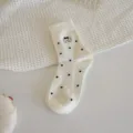 White cashmere socks for women cute puppy embroidery polka dot mid tube warm winter casual socks - One Size / Polka Dot Dog
