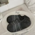 Dark grey striped low-cut invisible socks for women, breathable thin summer boat socks. - One Size / Dark Gray