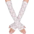 Gants en longue dentelle blanche élégants 45cm sans doigts floraux protection solaire pour femmes - Taille unique rallongée 45 cm (emballage sur carte) / Blanc