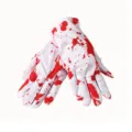Gants d'Halloween blancs avec design d'eclaboussures de sang rouge, parfaits pour le cosplay. - Taille unique / Blanc