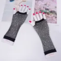 Gants longs résille noirs strass, gants de fête en maille sans doigts mode femme habillée. - Taille unique / Noir