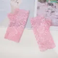 Summer short pink lace fingerless sun protection gloves breathable ultra thin gloves - One Size / Rose 5