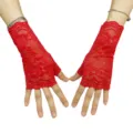 Gants courts en dentelle sans doigts pour femme, protection solaire d'été et mariage. - Taille unique (emballage sur carte) / Rouge