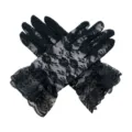 Guanti in pizzo nero per bambini e donne, elegante design floreale corto per feste. - Taglia unica / Nero