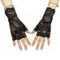 Gants en dentelle noire sans doigts pour femmes, gants courts en maille pour l'été chaud. - Taille unique (emballage sur carte) / Noir