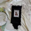 Zomer ballet stijl zwarte kant stirrup sokken schattige ademende beenwarmers voor vrouwen - Eén maat / Zwart