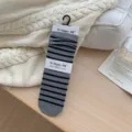 Herfst winter moerbei zijde wol slouchy sokken Koreaanse stijl gestreepte dames casual sokken - Lichtgrijs