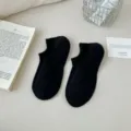 Black shallow mouth short socks, breathable invisible combed cotton socks for women spring. - One Size / Black