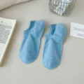 Blue low cut ankle socks for women, spring summer thin anti slip combed cotton socks - One Size / Aqua Blue