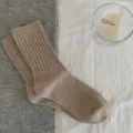 Cozy wool mid-calf women socks in solid color vintage warm ribbed knit winter socks - One Size / Striped Khaki