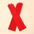Gants longs rouges en soie de lait extensible pour accessoires de fête et de costume. - Taille unique / Rouge