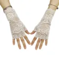 Gants en dentelle blanche sans doigts pour femmes, courte dentelle florale mariage été. - Taille unique (emballage sur carte) / Blanc