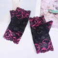 Summer short lace half-finger gloves, black and pink, breathable, anti-UV, cycling gloves. - One Size / Rose Red