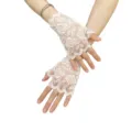 Femmes gants en dentelle blanche sans doigts courts gants de mariage de fete floraux - Taille unique / Blanc