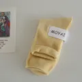 Printemps ete femmes couleur macaron chaussettes mi-tubes a revers coton decontractees - Taille unique / Jaune lait