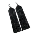Women's Ruched Rhinestone Long Satin Gloves Bridal Wedding Prom Evening Party Accessories - Black