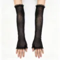 Halloween gothique dentelle toile d'araignée longues mitaines de protection solaire - Sans doigts / Mitaines noir