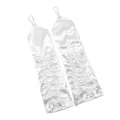 White satin pleated long gloves with pearl rhinestone accent for bridal wedding and prom events. - White
