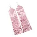 Pink satin ruched long gloves with pearl detail, elegant bridal wedding prom party hand accessories. - Pink
