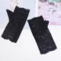 Black lace fingerless gloves, breathable summer sun protection short gloves for women. - One Size / Rose 2
