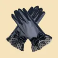 Femmes elegantes gants courts en dentelle noire avec noeud pois maille fete du the mariee - Taille unique / Style Nœud / Noir