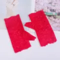 Summer red lace short fingerless gloves for sun protection, breathable and soft. - One Size / Rose 1