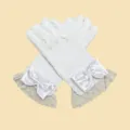 Gants courts en dentelle blanche avec nœud satin, accessoires mariage fête rétro. - Taille unique / Blanc