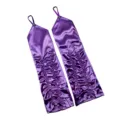 Women purple satin ruched long gloves bridal wedding prom evening party dress accessories. - Purple