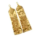 Gold satin ruched long gloves with finger loops and rhinestone details for women's parties. - Gold