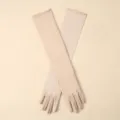 Femmes gants d'opéra longs transparents nude maille extensible pour soirée gants - Style Respirant en Maille 53cm / Beige