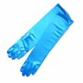 Blue satin long gloves 38cm stretchy opera gloves for wedding party evening dress costume - One Size / Sapphire Blue