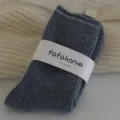 Chaussettes mi-hautes en laine douillette pour femmes, tricot côtelé épais et confortable. - Taille unique / Bleu Gris Foncé