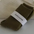 Calzini in lana da donna tinta unita a coste lavorati a maglia invernali caldi morbidi - Taglia unica / Verde Sottaceto