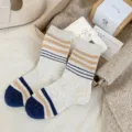 Chaussettes en laine épaisses rayées pour femmes, chaussettes décontractées chaudes hiver. - Taille unique / Couleur Avoine