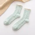 Women winter thick warm coral fleece socks plush fuzzy socks fluffy house floor socks - One Size / Bean Green