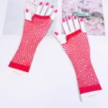 Gants sans doigts en résine strass résille rouge, accessoires de costume de fête mesh. - Taille unique / Rouge